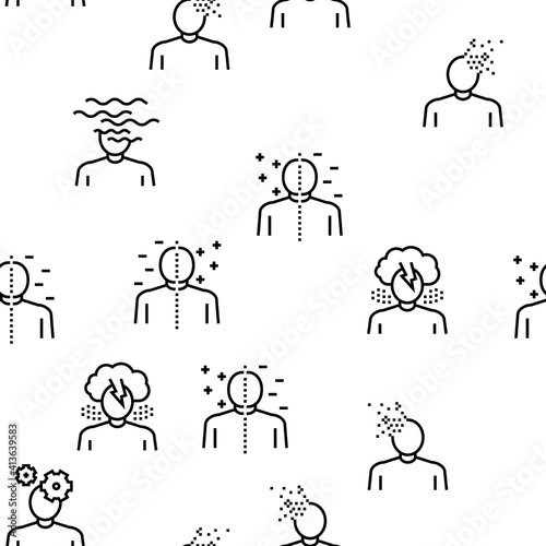 Psychological Problems Vector Seamless Pattern Thin Line Illustration