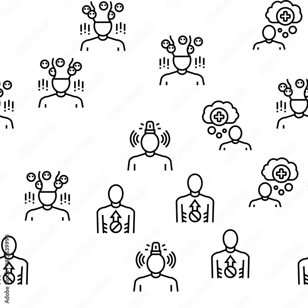Psychological Problems Vector Seamless Pattern Thin Line Illustration Psychological Problems Vector Seamless Pattern Thin Line Illustration