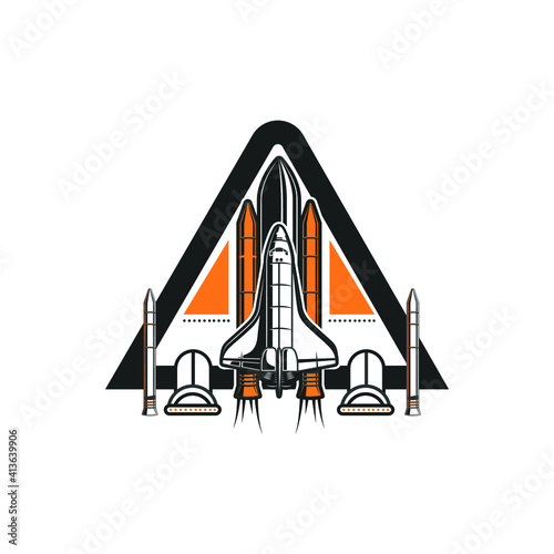 Moon, Moon Base, Rocket, Space Logo Concept Symbol Design