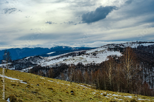 beautiful winter landscapes in the Romanian mountains, Fantanele village area, Sibiu county, Cindrel mountains, Romania