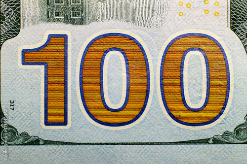 Macro shot (closeup ) of a new 100 dollar bill Series 2009 A. Big 