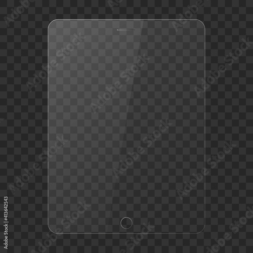 Protective film, glass for the tablet. Transparent with a glare of light, transparent glass on a transparent background.
