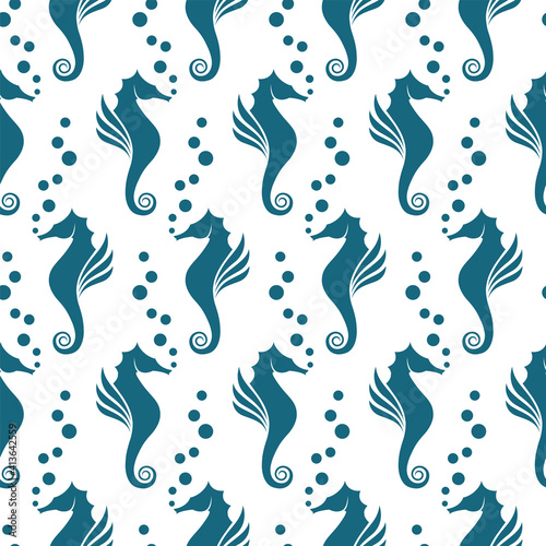 seamless pattern with seahorse isolated on white background