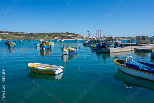Typical Malta Island fishing boat under construction in the fishing village of Marsaxlokk