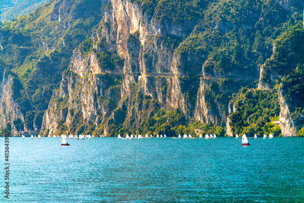 Sailing regatta on a beautiful mountain lake. Sailing regatta on a beautiful mountain lake.