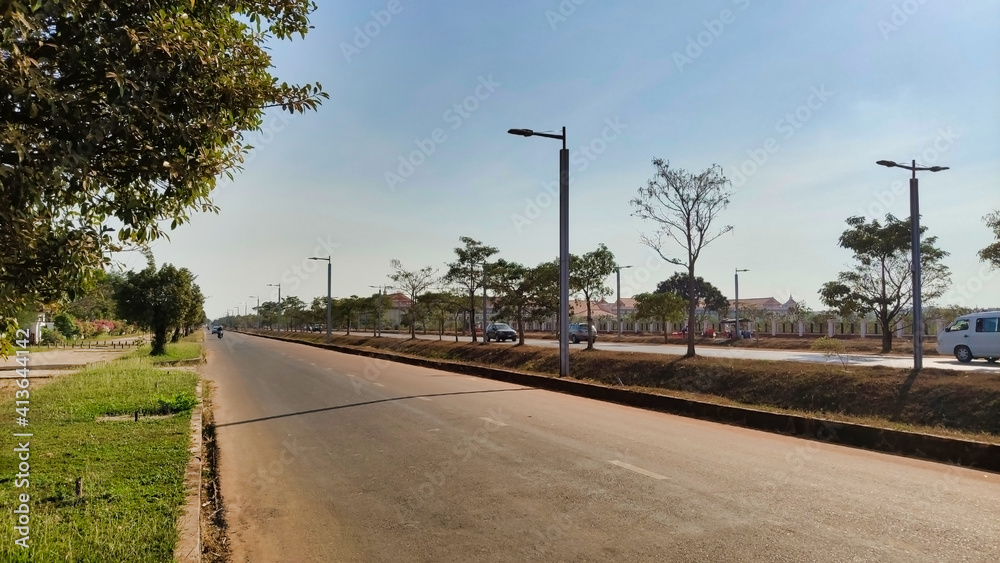 View of the road on the outskirts of Siem Reap. Cambodia. South-East Asia	