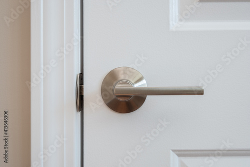 Close-Up photograph of a modern styled nickel closet door lever