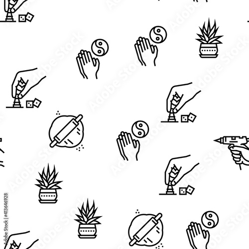 Hobby Leisure Time Vector Seamless Pattern Thin Line Illustration