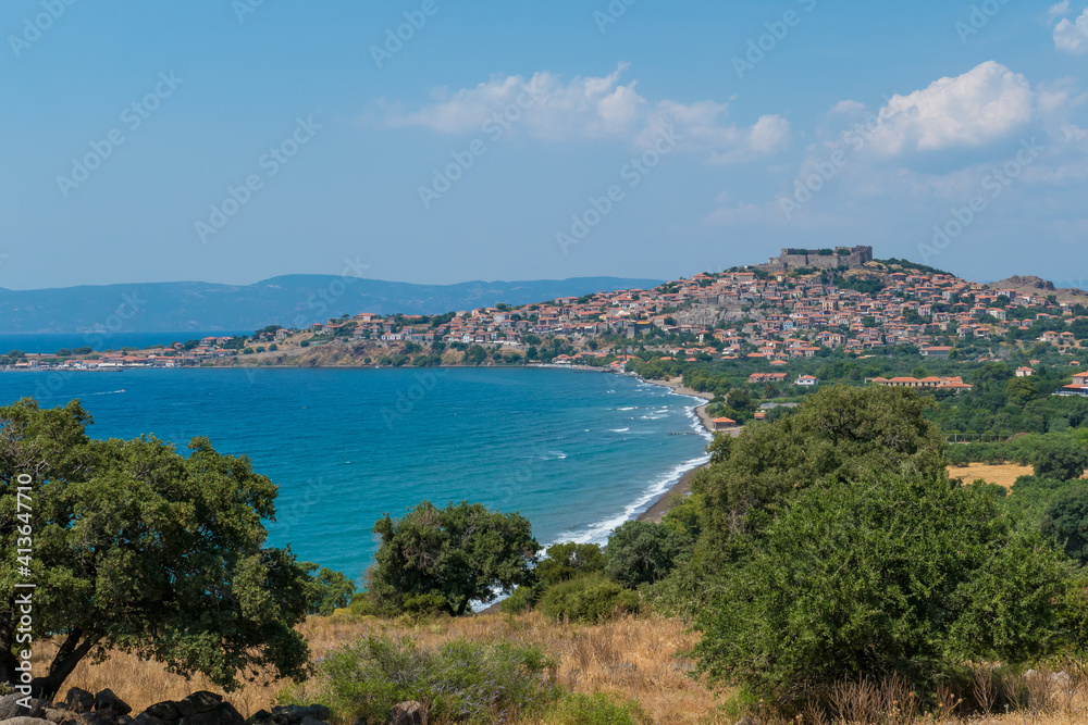 Lesbos Greece - a view of Molivos Castle in Mithymna at Aegean Sea