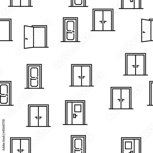 Interior Doors Types Vector Seamless Pattern Thin Line Illustration