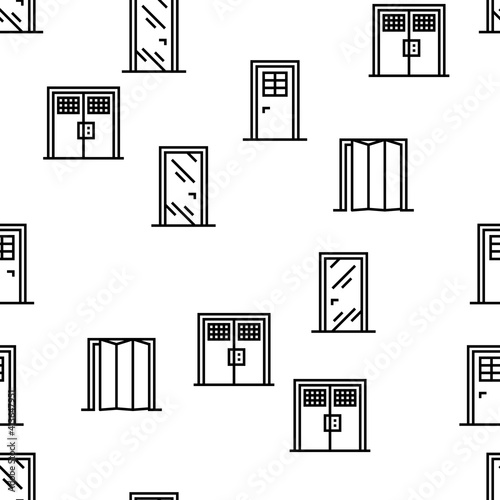 Interior Doors Types Vector Seamless Pattern Thin Line Illustration