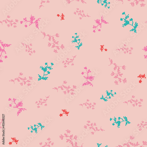 Pink wildflowers seamless vector pattern. Botancial surface print design for fabrics, stationery, scrapbook paper, gift wrap, home decor, wallpaper, textiles, backgrounds, and packaging.