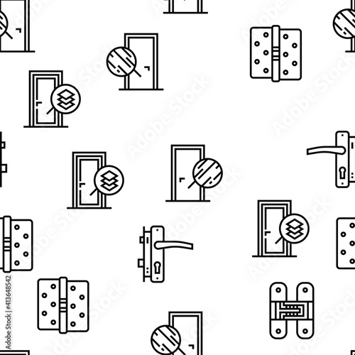 Interior Doors Types Vector Seamless Pattern Thin Line Illustration