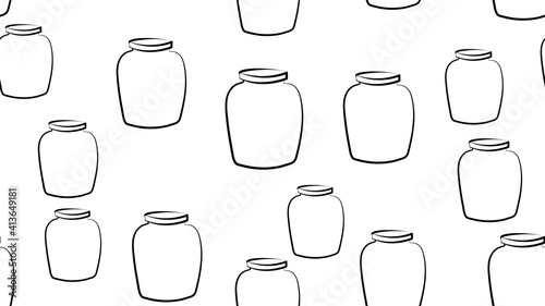 Jam seamless pattern with thin line icons. Glass jars with honey  jelly and other canned organic food. Homemade sweet preserves background