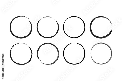 Modern abstract icon with black brush circles. grunge circles. outlining circles. Brush circles. ink circles. vector illustration. Watercolor texture. The background is isolated.