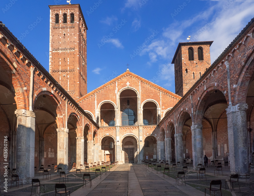 Ancient Romanesque church founded by Bishop Ambrose in the 4th century.Sant'Ambrogio, Milan, Lombardy, Italy.