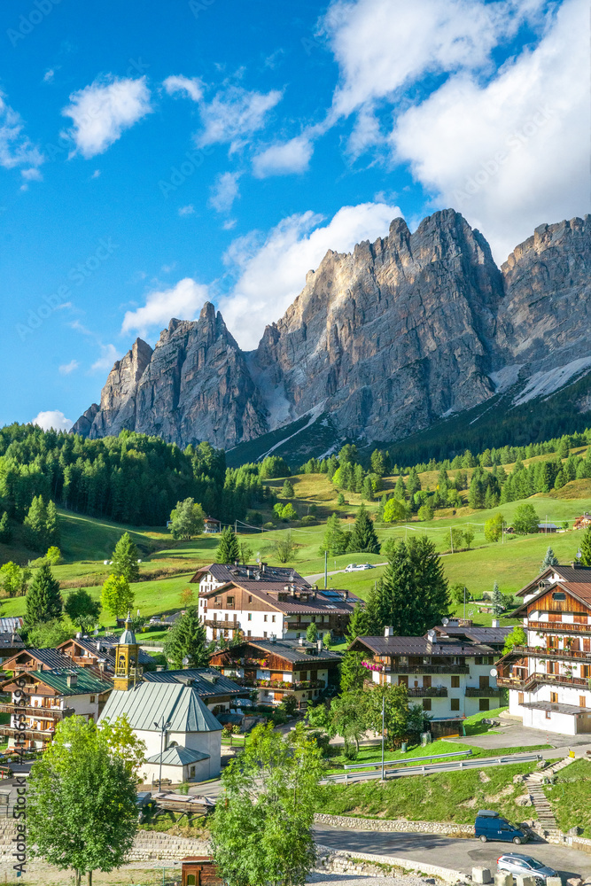 Dolomites. A beautiful village in a mountain valley.