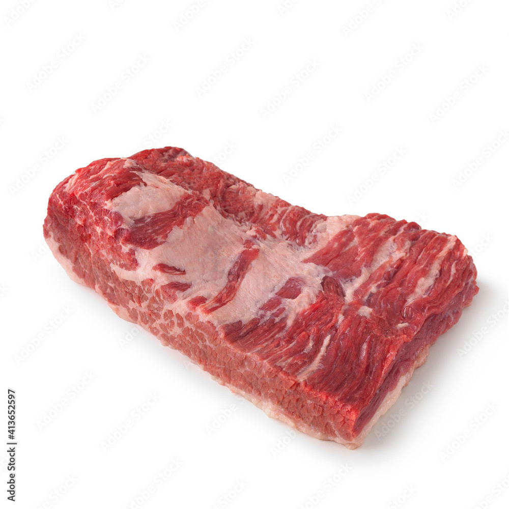 Close Up View of Fresh Raw Beef Point Brisket Cut in Isolated White Background Close Up View of Fresh Raw Beef Point Brisket Cut in Isolated White Background