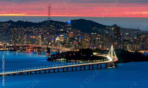 Photography View Of Modern Cityscape At Sunset In San Francisco, CA USA
