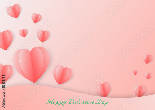 Valentine paper cut design concept background, for web design and banner for sale love or cute greeting card with paper heart with space for your text and happy valentine's day message at the bottom.