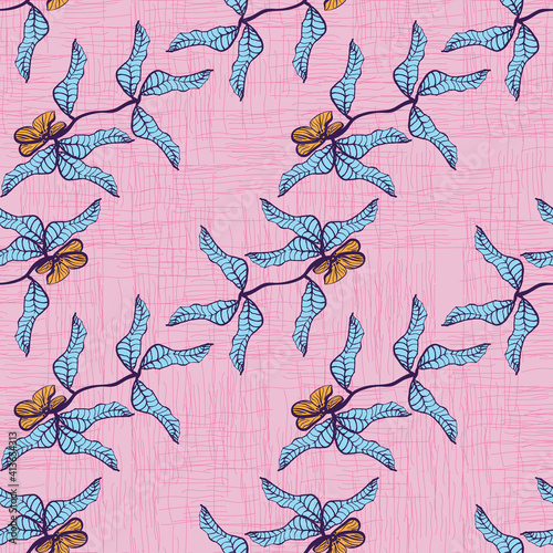 Blooming tree branches seamless vector pattern. Botanical surface print design for fabrics, stationery, scrapbook paper, gift wrap, textiles, backgrounds, and packaging.