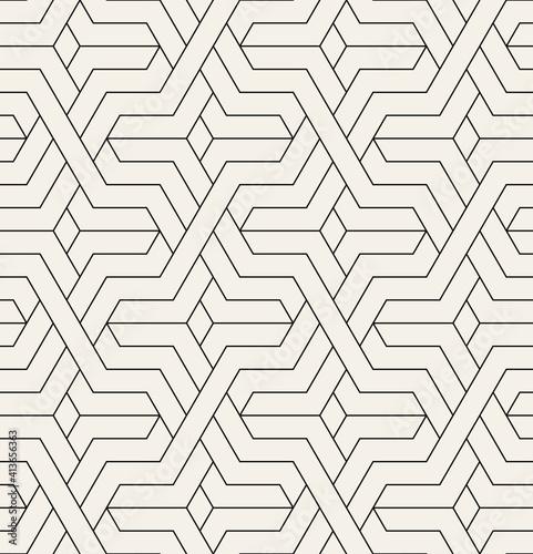 Vector seamless pattern. Modern stylish texture. Repeating geometric tiles with thin striped hexagons. Monochrome hexagonal trellis. Trendy graphic design. Can be used as swatch for illustrator.
