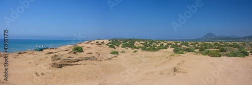 Panoramic view to sandy beach on Corfu island in Greece