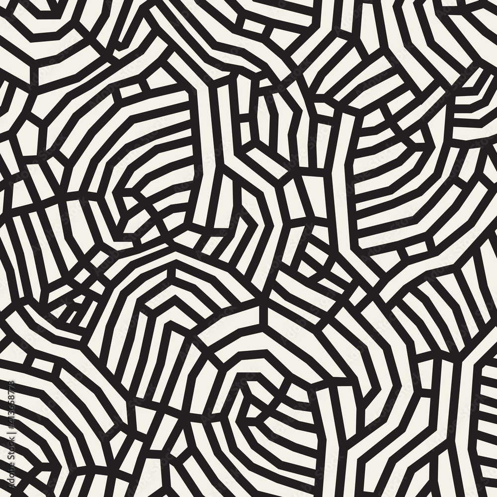Vector seamless pattern. Modern hand drawn texture with smooth natural maze. Repeating abstract tileable background. Compound organic shapes. Trendy surface design.