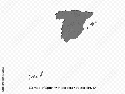 3D map of Spain with borders isolated on transparent background, vector eps illustration