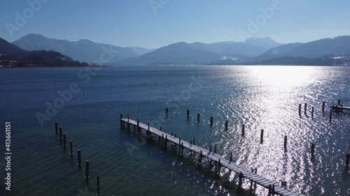 Wallpaper Mural Aerial shot of the lake Tegernsee in Bavaria, Germany. Aerial shot of a mountain lake on a sunny winter day. Torontodigital.ca