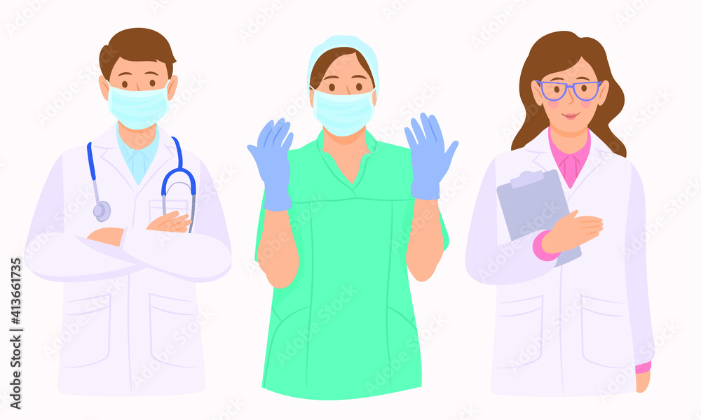 Set of medical personnel with protection measures against viruses Set of medical personnel with protection measures against viruses