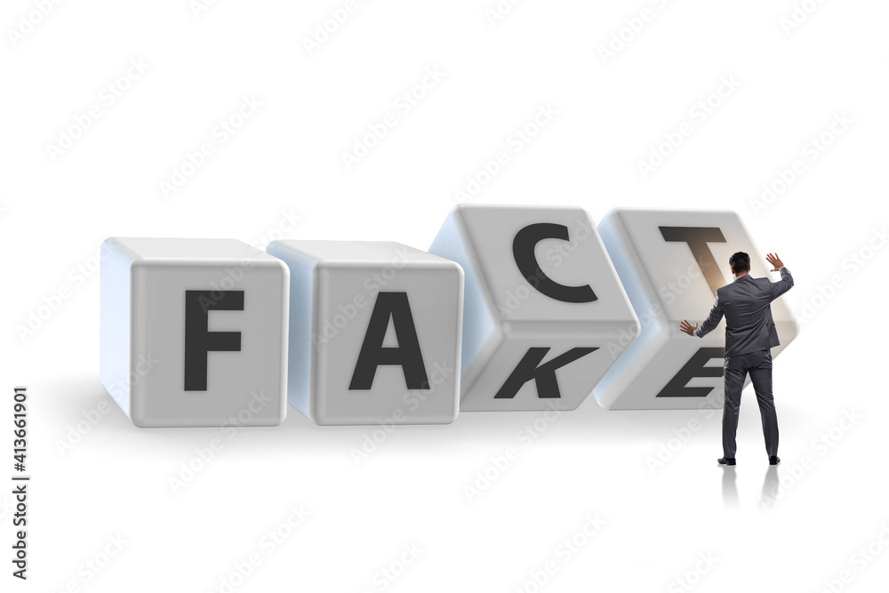 Face or fact concept with turning cubes Face or fact concept with turning cubes