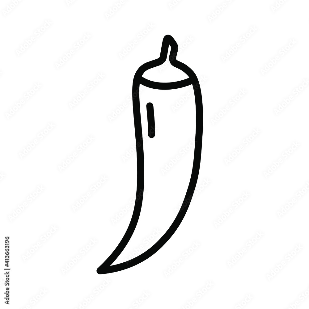 Chili pepper icon. Hot spicy food mexican cuisine. Line label symbol. Trendy silhouette sign design template. Graphic pictogram. Outline logo vector illustration isolated on white background