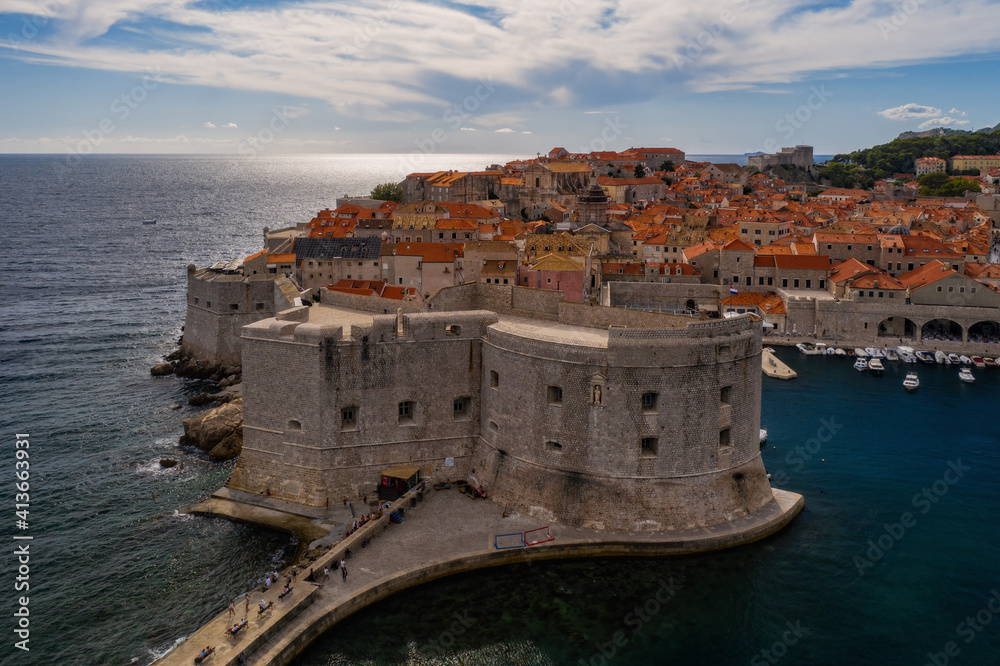 Aerial view of old city Dubrovnik in a beautiful summer day, Croatia. September 2020