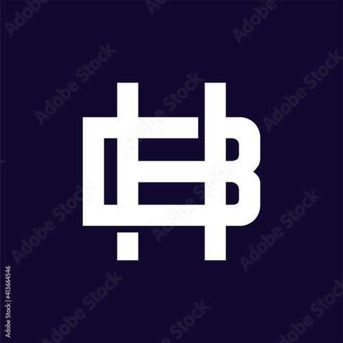 Initial letter BH or HB logo template with geometric sacred font line art illustration in flat design monogram symbol
