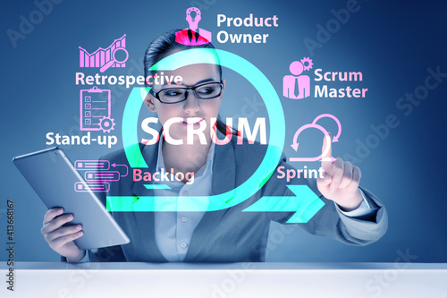 Businesswoman in SCRUM agile method concept photo