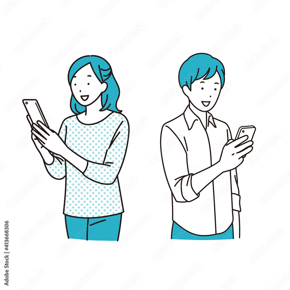 Fototapeta premium スマホを使う男性と女性 