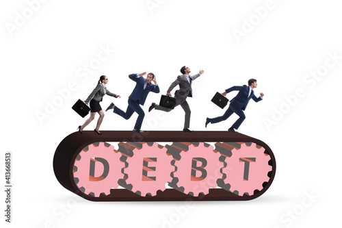 Conveyor belt with the debt loan and businessman