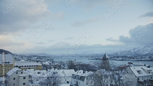 Overlooking the view of the city and Church in Aalesund, Norway. photo