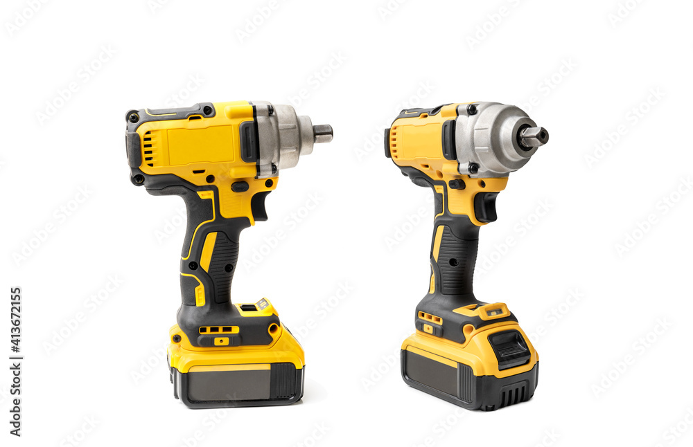 Electric tool ,Power tool ,Mid-Range Cordless Impact Wrench or or Cordless screwdriver with battery on white background Electric tool ,Power tool ,Mid-Range Cordless Impact Wrench or or Cordless screwdriver with battery on white background