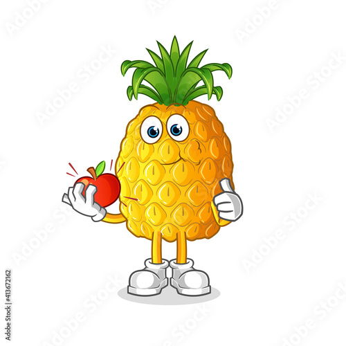 pineapple eating an apple illustration. character vector