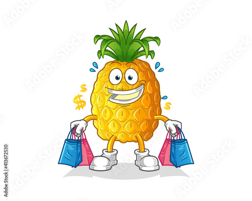 pineapple shoping mascot. cartoon vector