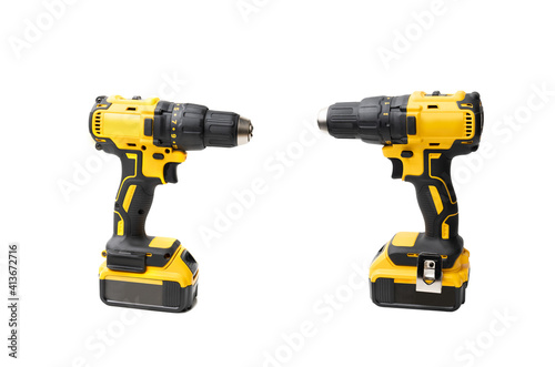 Electric tool ,Power tool ,Mid-Range Cordless Impact Wrench or or Cordless screwdriver with battery on white background