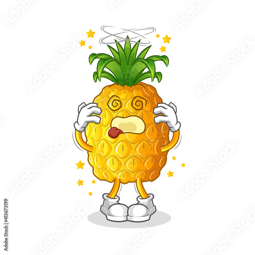 pineapple dizzy head mascot. cartoon vector