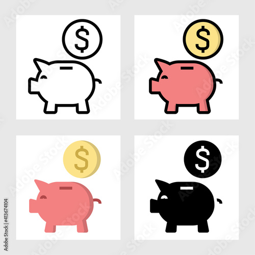 piggy bank icon vector design in filled, thin line, outline and flat style.