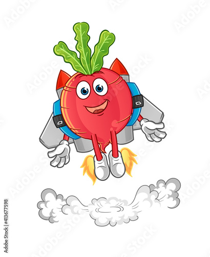 radish with jetpack mascot. cartoon vector