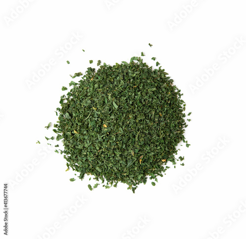 Dried parsley isolated on white background. Top view