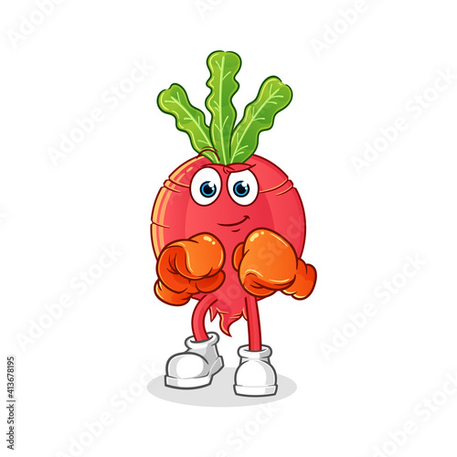 radish boxer character. cartoon mascot vector