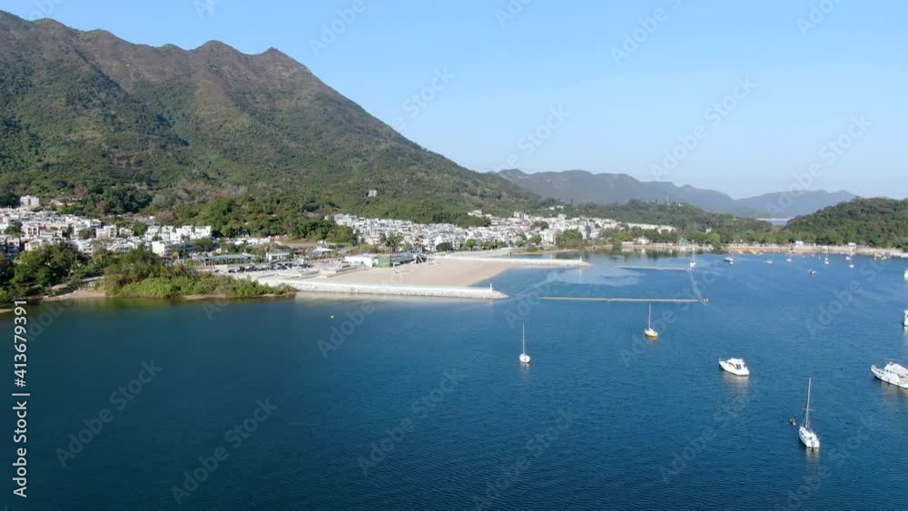 Aerial view of Hong Kong Lung Mei Tsuen coastline, including an artificial Beach extension. Aerial view of Hong Kong Lung Mei Tsuen coastline, including an artificial Beach extension.