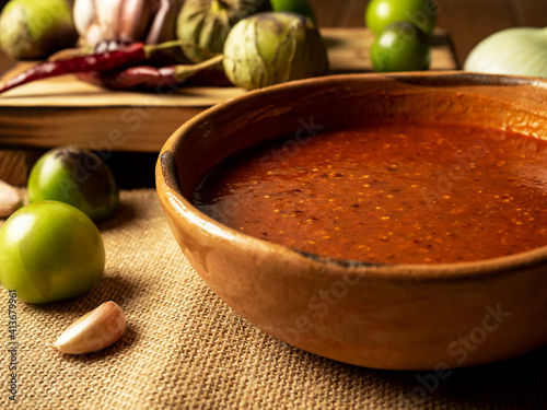 Salsa roja para tacos, cocina mexicana.